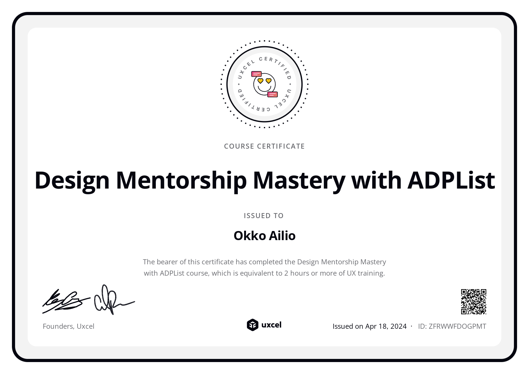 Okko Ailio's certificate